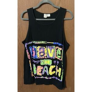 Beach Native Save the Beach Retro Neon Black Tank Vintage  Sz One Size OSFA TubT